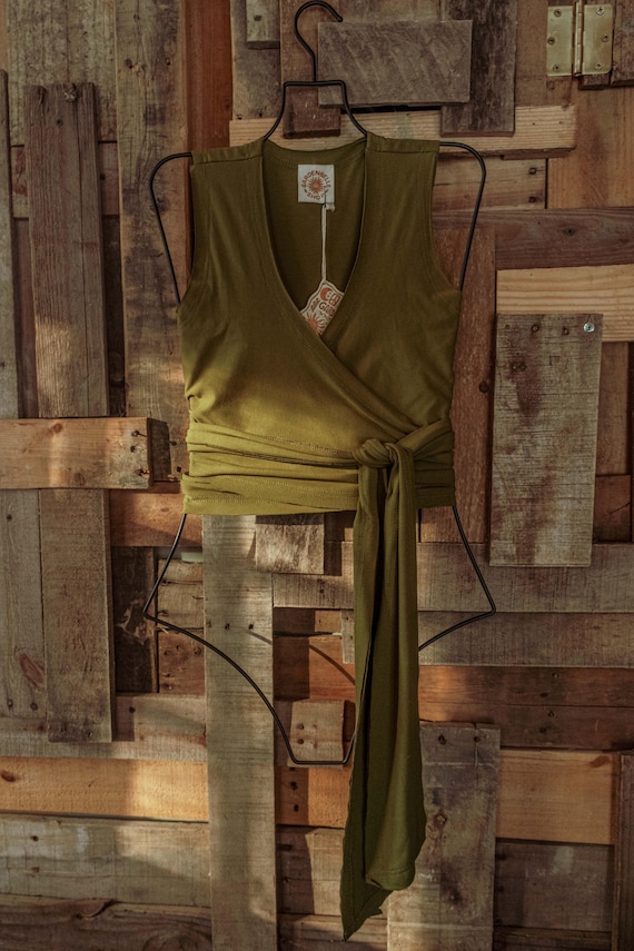 Organic EcoVero Stretchy Yoga Wrap Top, Natural Fiber Prana Wear, Festival Clothing, Wrap Vest Top, Multiway tie top, Handmade Yoga Top PLUS