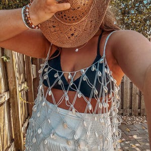 Festival Concert Top Beachy Boho Macrame Handmade Shell Top, Swim Layer, Coastal Photo Outfit, Surfer Open Knit Tank, Free Spirit Bohemian