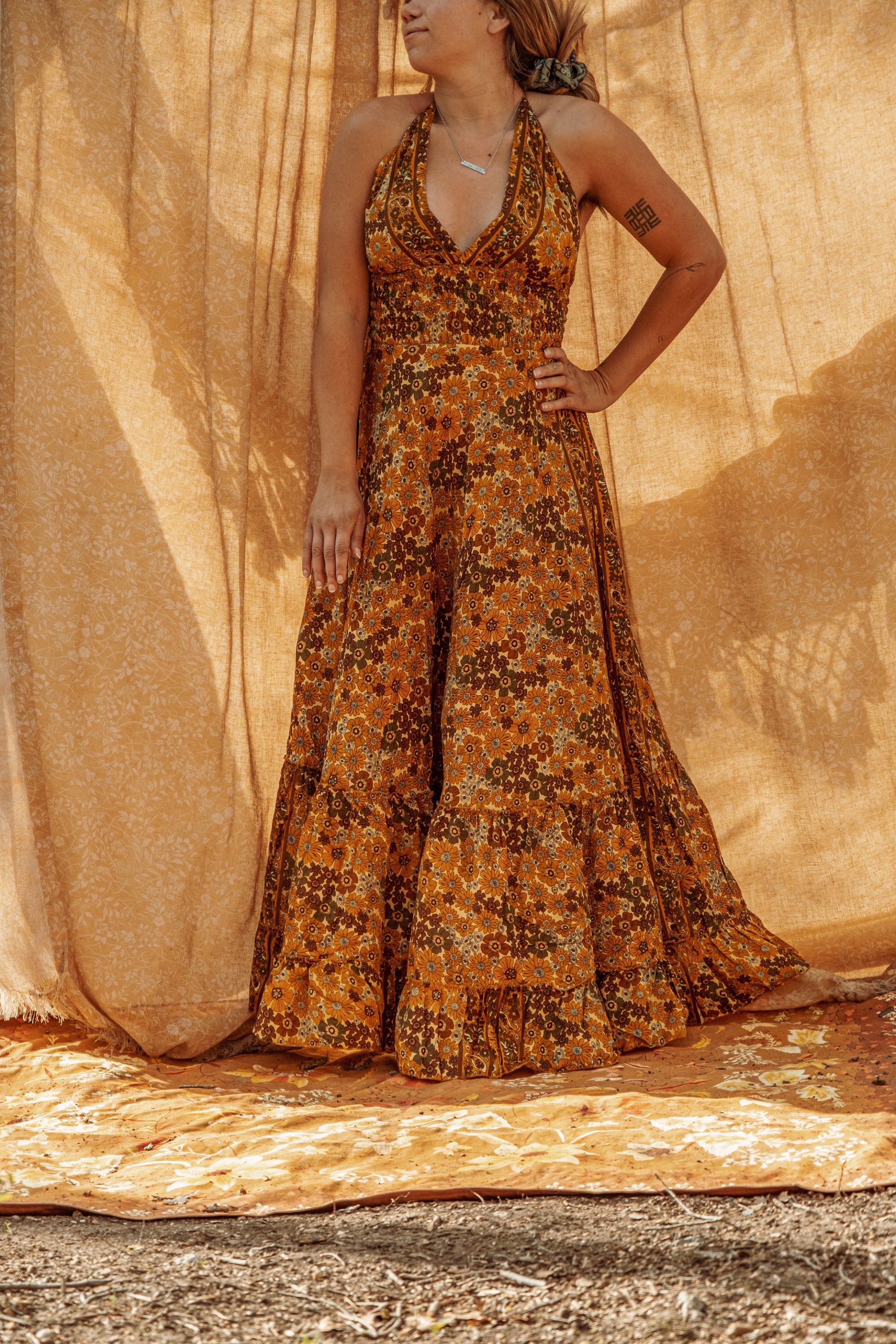 Boho Hippie Retro Silk Maxi Dress Floral Tie Back Dress Full - Etsy