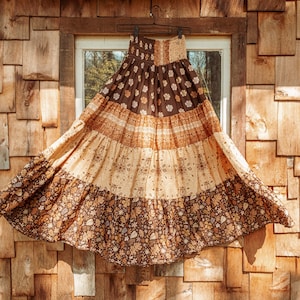 Bohemian Desert Solstice Tiered Soft Maxi Skirt, Hippie Boho Style Sun Moon Skirt, Earthy Neutral Natural Vibe Dress image 8