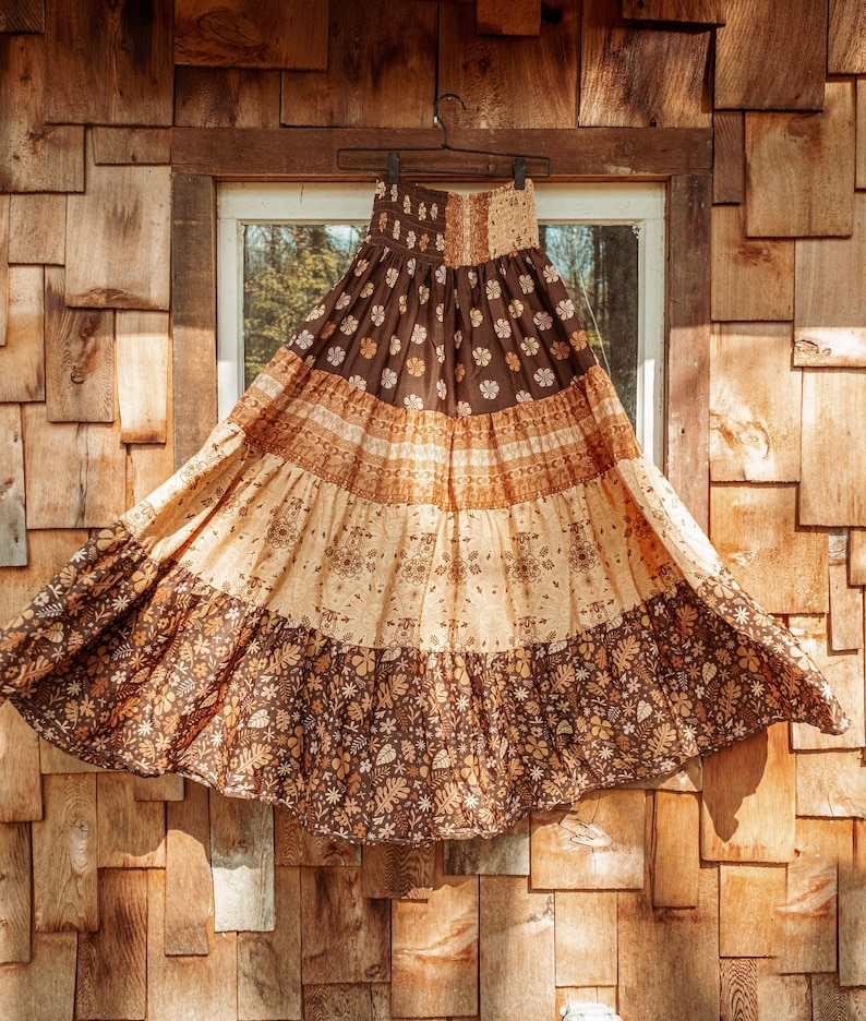 Bohemian Desert Solstice Tiered Soft Maxi Skirt, Hippie Boho Style Sun Moon Skirt, Earthy Neutral Natural Vibe Dress image 8
