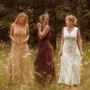 Vestido bohemio de algodón de bambú orgánico sin mangas con botones, vestido largo suave o gabardina, vestido de verano estilo bohemio hippie cottage core Meadow,