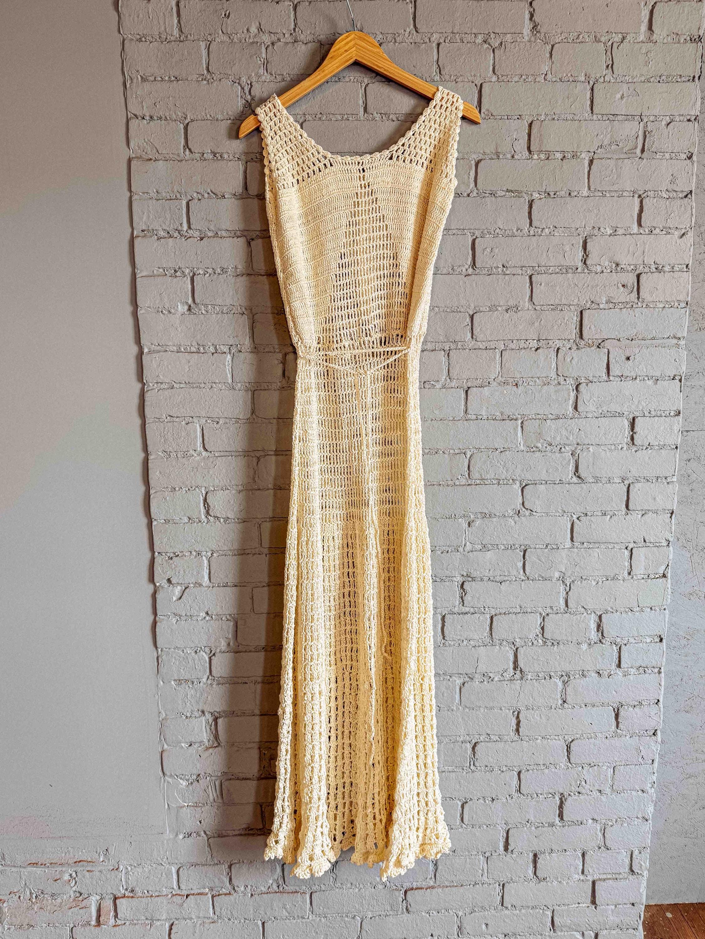 vintage crochet maxi dress 70s Summer Coastlines Crochet Maxi