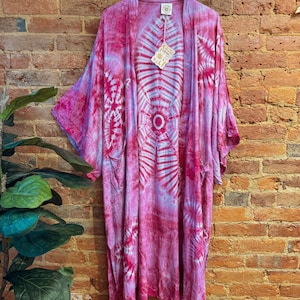Organic Boho Chic Moondance Hand Dyed Duster Kimono, Open Front Tie Dye Cardigan, Hippie Flower Kimono Robe Jacket, Gift for her, Handmade