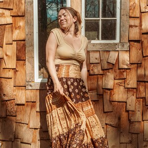Bohemian Desert Solstice Tiered Soft Maxi Skirt, Hippie Boho Style Sun Moon Skirt, Earthy Neutral Natural Vibe Dress image 7