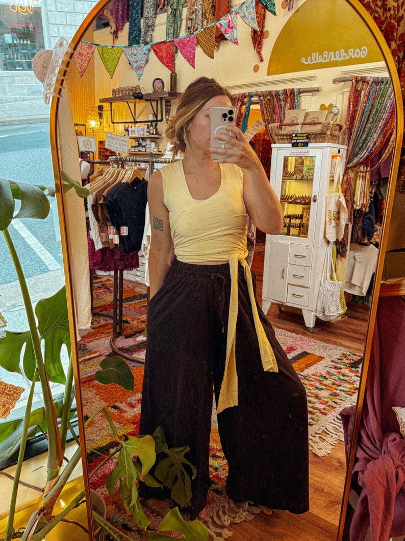Organic EcoVero Stretchy Yoga Wrap Top, Natural Fiber Prana Wear, Festival Clothing, Wrap Vest Top, Multiway tie top, Handmade Yoga Top PLUS Gleam