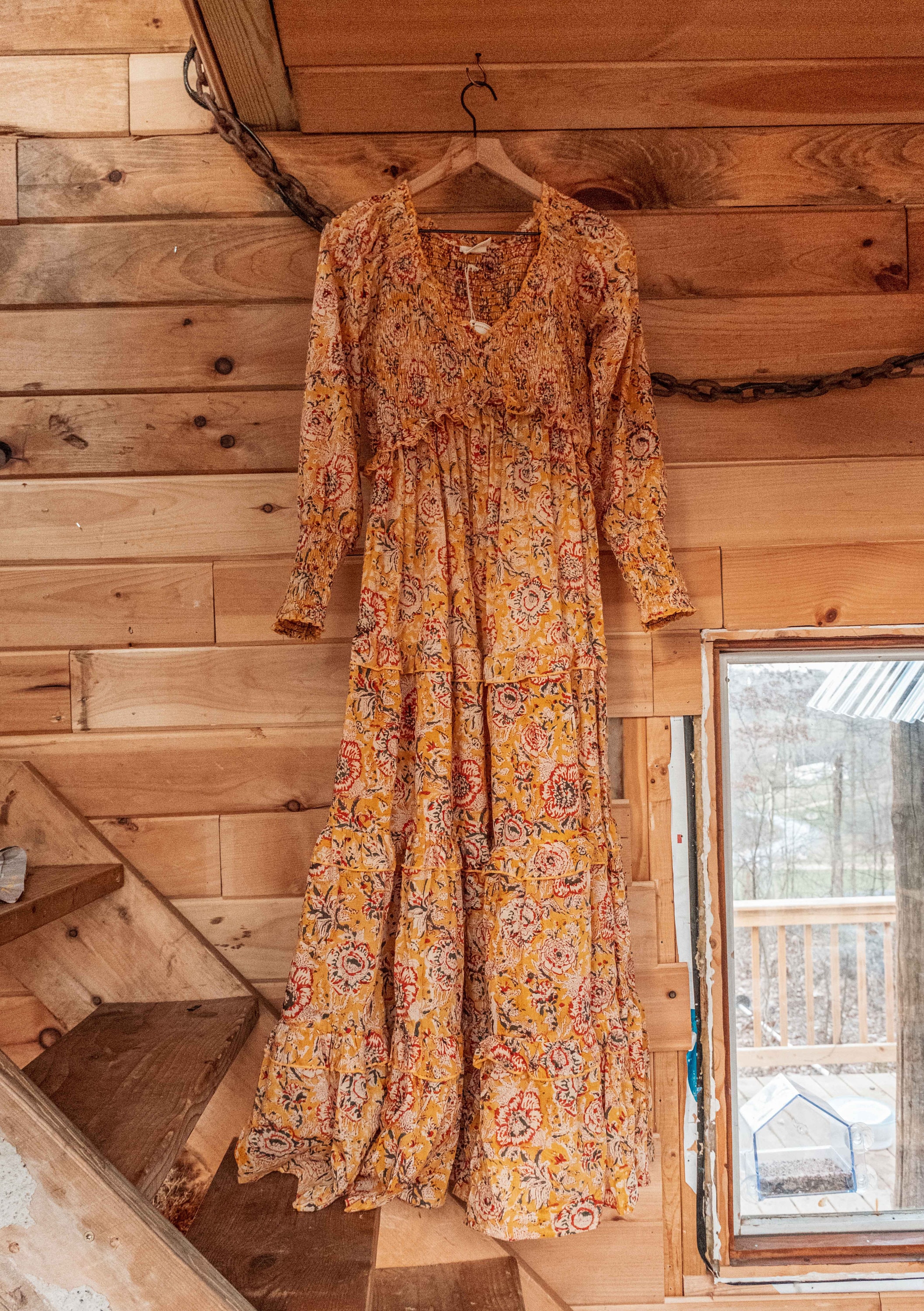 chinese dress ladies Amelie Long Sleeve Dress | Flore Blue Floral Silk Maxi