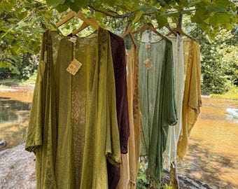 Boho Mesh Organic Cotton Kimono, Breezy Light Mesh Cardigan, Beachy Boho Coverup