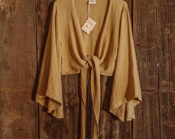 Top de muselina con mangas acampanadas, estilo hippie bohemio, de bambú y algodón orgánico, para yoga, de fibra natural, estilo bohemio, de 3 vías, ropa sostenible.