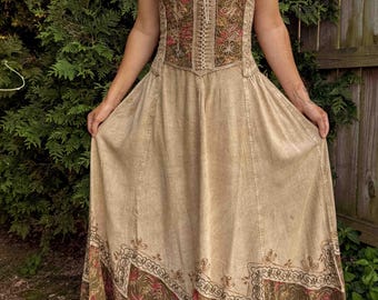 Renaissance Boho Style Floral Corset Maxi Dress