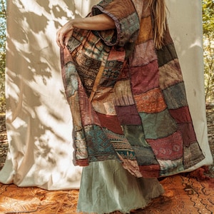 Fall Hippie Boho Mens Womens Patchwork Cotton Kimono, Grunge Style ...