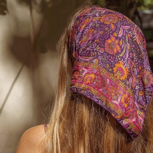 Silk Hippie Boho Bandana, Square Head Scarf, Bohemian Hair Wrap