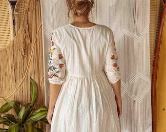 short floral embroidered dress MissJophiel Short Puffy Sleeves Illusion Neckline Floral Embroidery Dress Floral / Above Knee / US12 main image 1