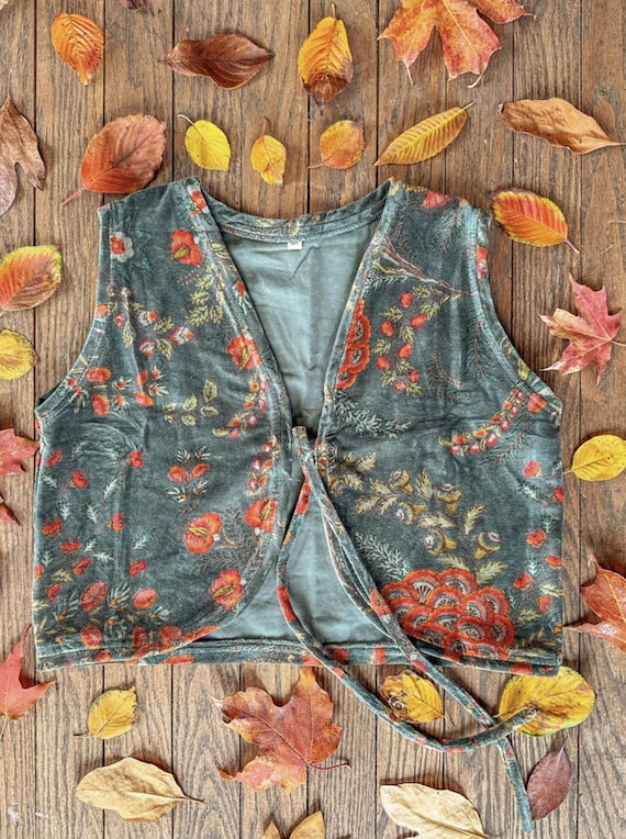 boho dress vest Organic Velvet Hippie Vest, Floral Boho Chic in Organic Cotton Velvet LOEWE Asymmetric gathered crepe 1970s dress style Occasions Color:Rich Burgundy LowStock:42768462938163