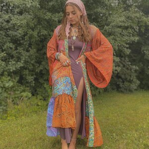 Hippie Bohemian Patchwork Silk Kimono Recycled Silk Bell - Etsy