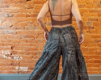 Hippie Boho Patchwork Wide-Leg Pants, Flare Trousers, Grunge Hippie Aesthetic XS-3X