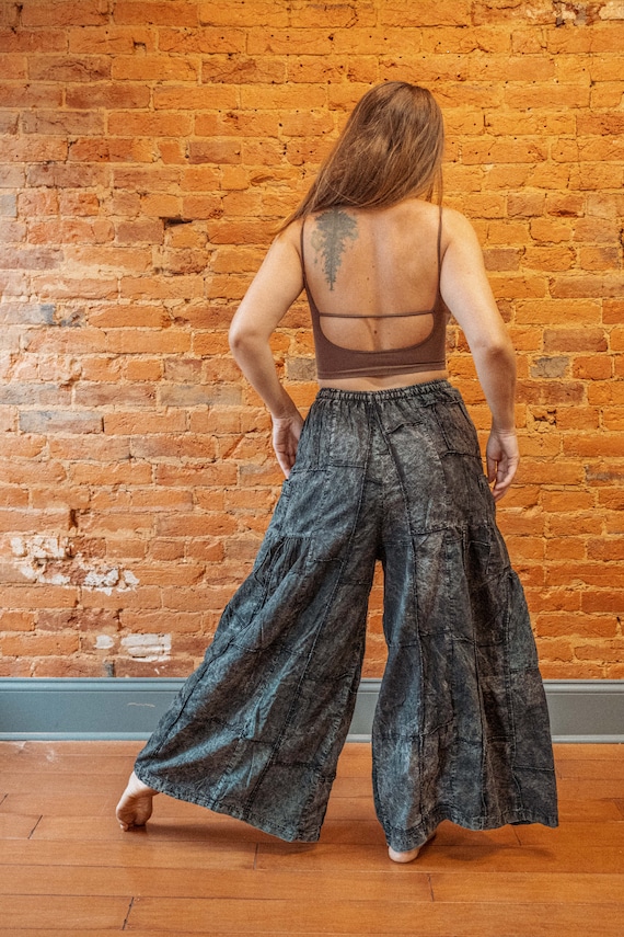 Hippie Boho Patchwork Wide-leg Pants, Flare Trousers, Grunge