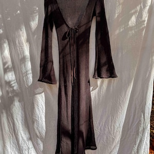 Certified Organic Cotton Open Knit Mesh Net Duster, Stretchy Organic Long Boho Style Duster, Long Cardigan, Bell Sleeve Sweater