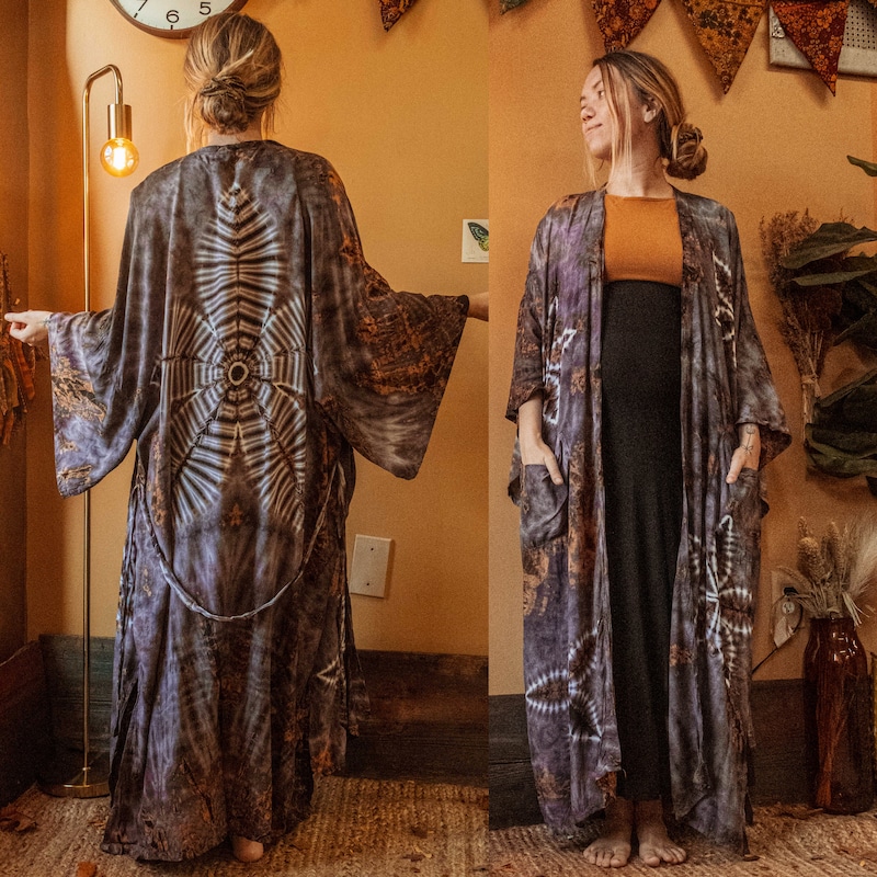 Long Kimono In Tan & Grey Tie Dye main image 0
