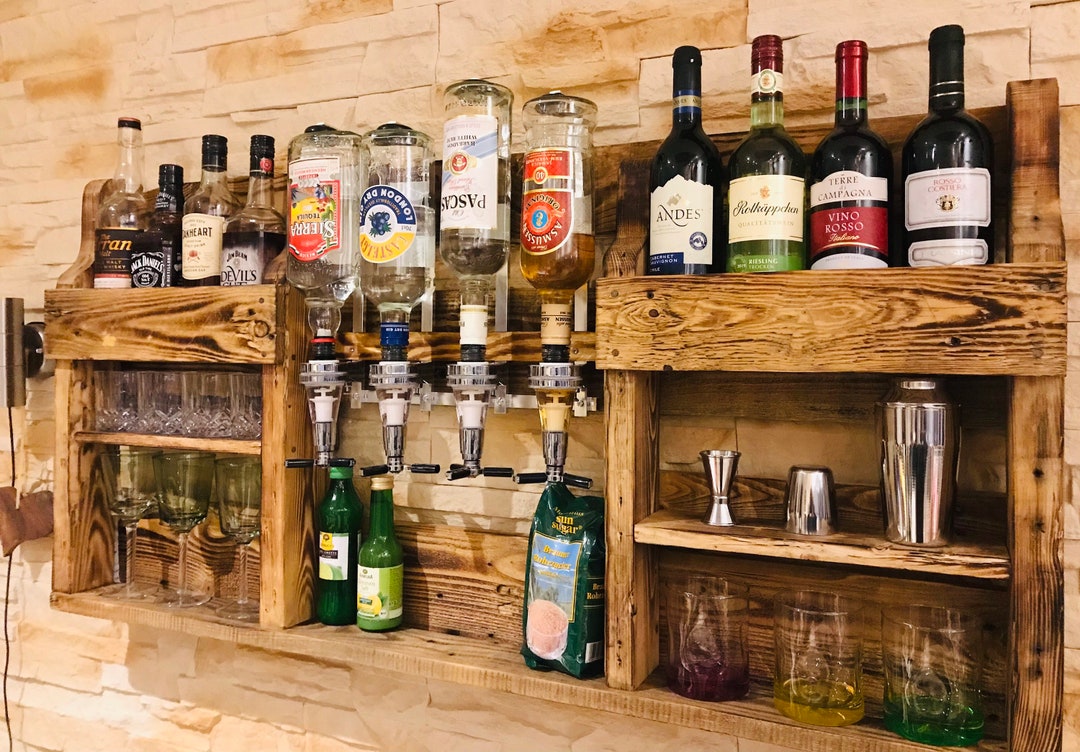 Bar Beer Rack Wine Rack, Bar, Pallets, XXL Rustic Wall Bar 3 in 1, Cocktail Bar ...
