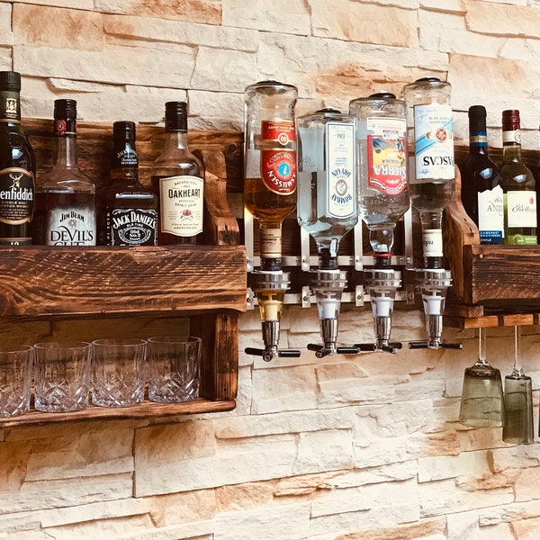 Weinregal,Rustikale Wandbar 3 in 1 ,Cocktailbar,Paletten Weinregal,Whiskyregal,Schnapsbar, Vintage, LED Beleuchtung,Flaschenhalter,Wandregal