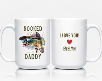 Hooked on Daddy Fishing Mug, Fishing Gifts for Dad, Dad Gifts from Kids