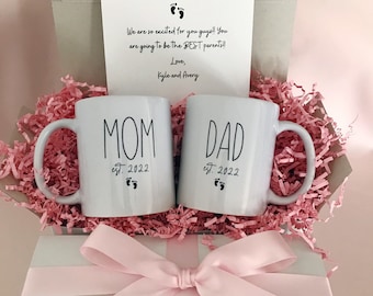 New Baby Girl Gift Box, New Parent Gift, Mom and Dad Mug Set