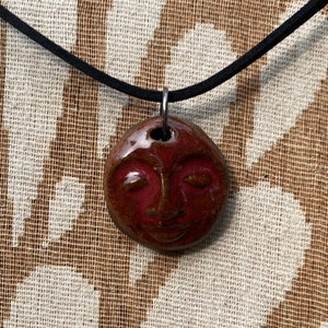 Handmade glazed brown stoneware ceramic face necklace, 3 color and style options