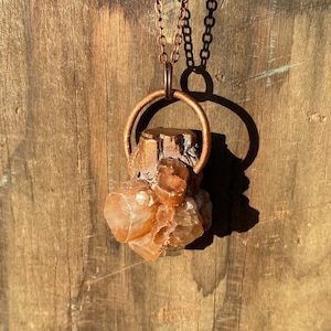 Handmade copper electroformed Aragonite chunk pendant necklace