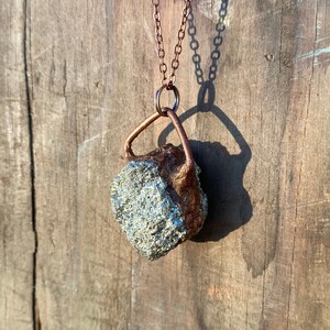 Handmade copper electroformed pyrite chunk pendant necklace