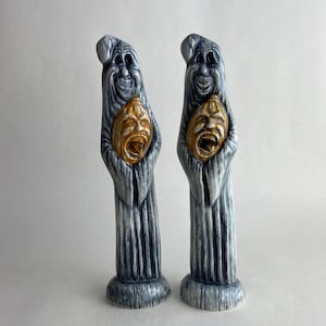 Vintage inspired ceramic skinny Ghost with Jack O Lantern Halloween figure / Halloween decor figurine, multiple color options.