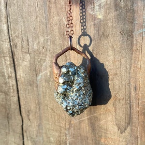 Handmade copper electroformed pyrite chunk pendant necklace