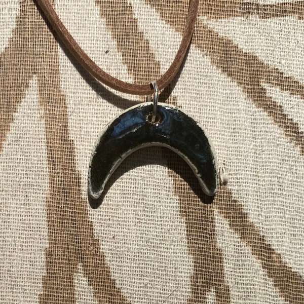 Handmade glazed stoneware ceramic crescent moon necklace, multiple color options