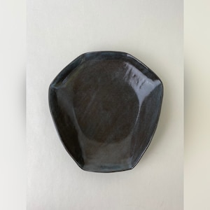 Wheel thrown ceramic coffin dish / candy dish / Halloween decor, blue gray drip glaze