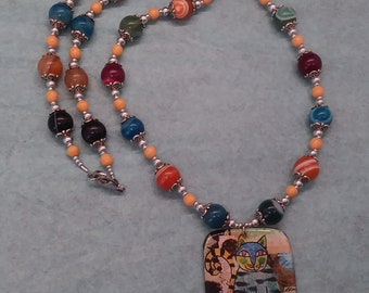 Agaat ketting met houten hanger