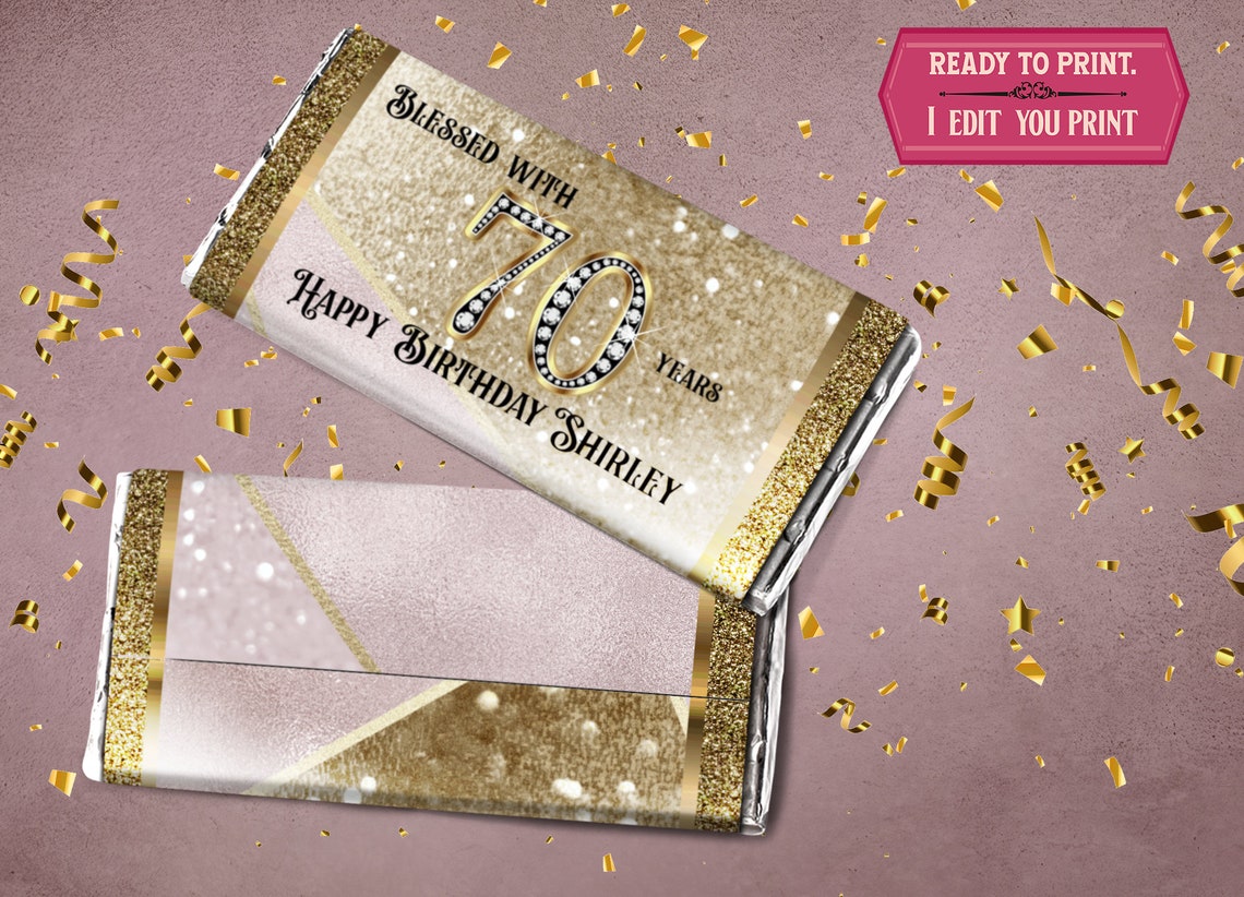 Personalized 70th birthday candy bar wrappers printable | Etsy
