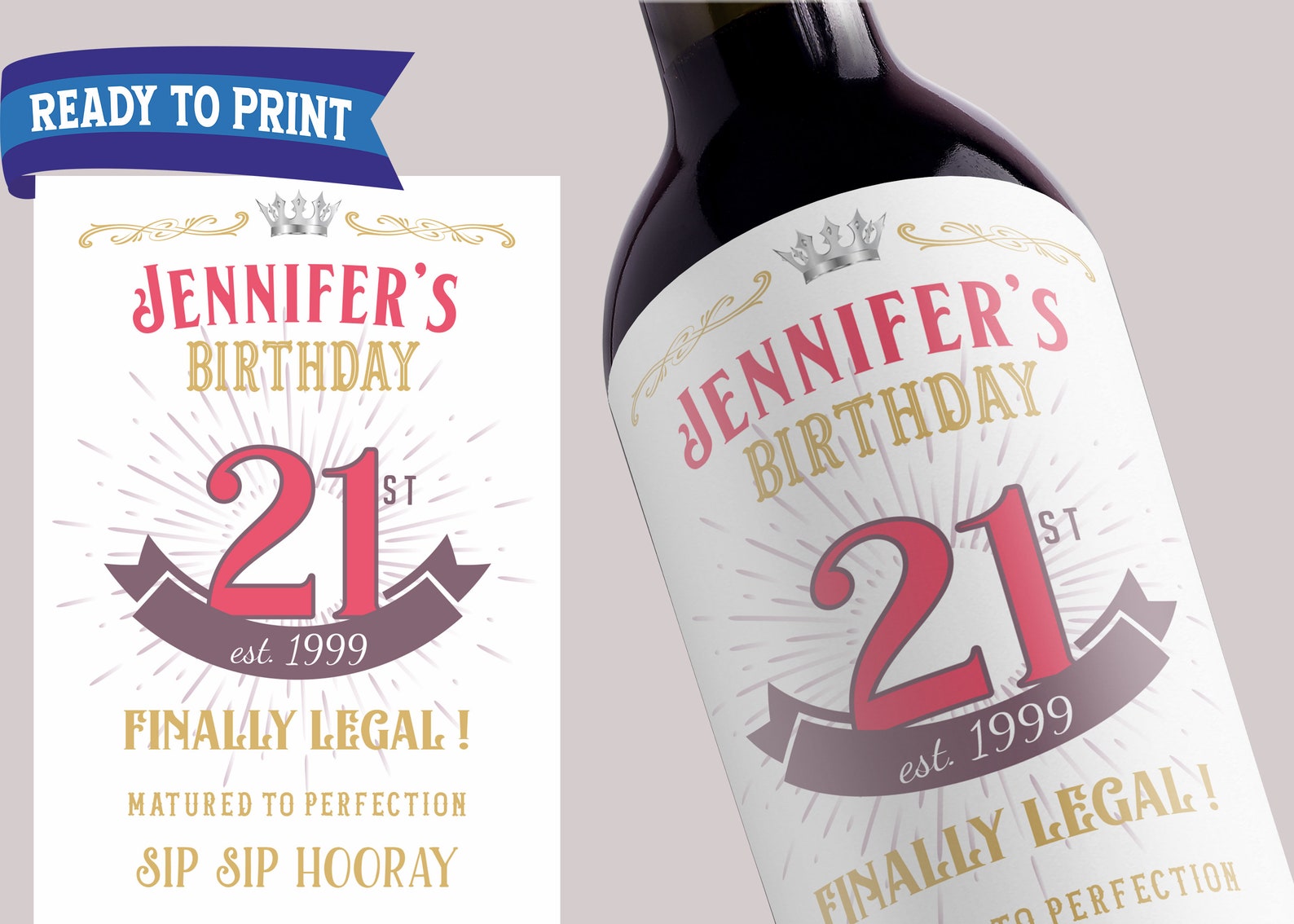 Personalized 21st birthday Wine Labels printable 750ml | Etsy