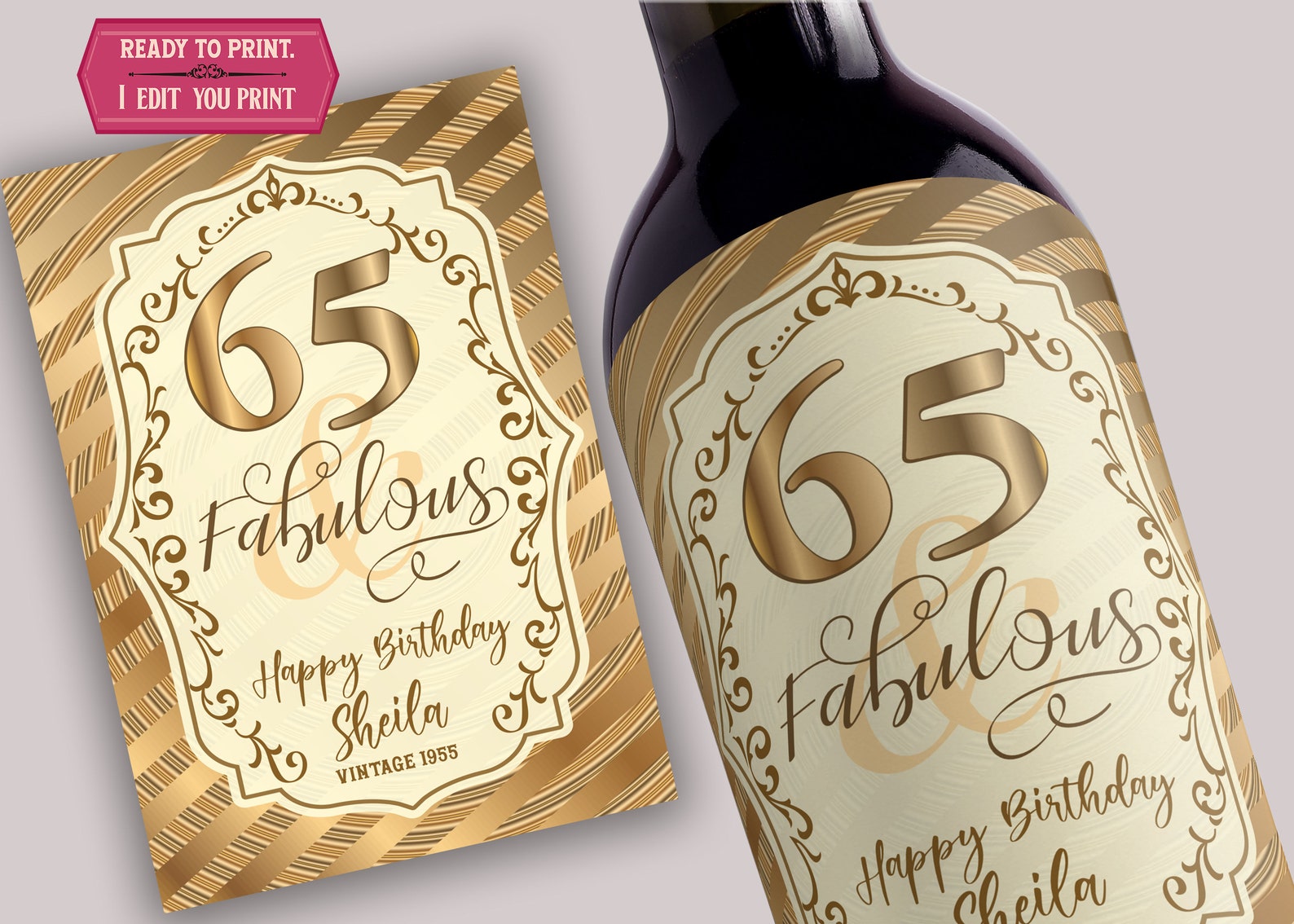 custom 65th birthday wine labels printable 750ml 65th and etsy