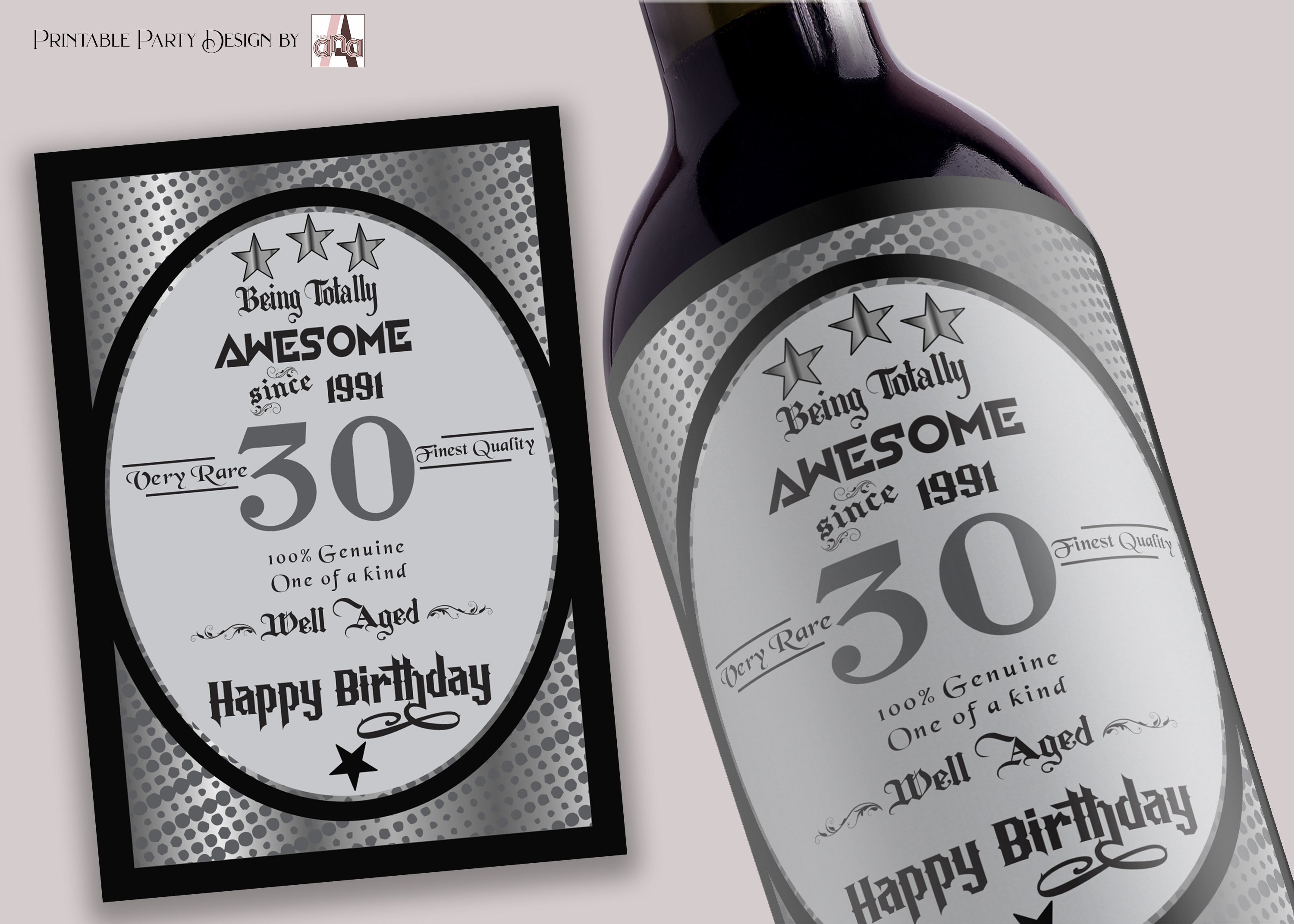 30th birthday wine labels printable 750ml instant download etsy