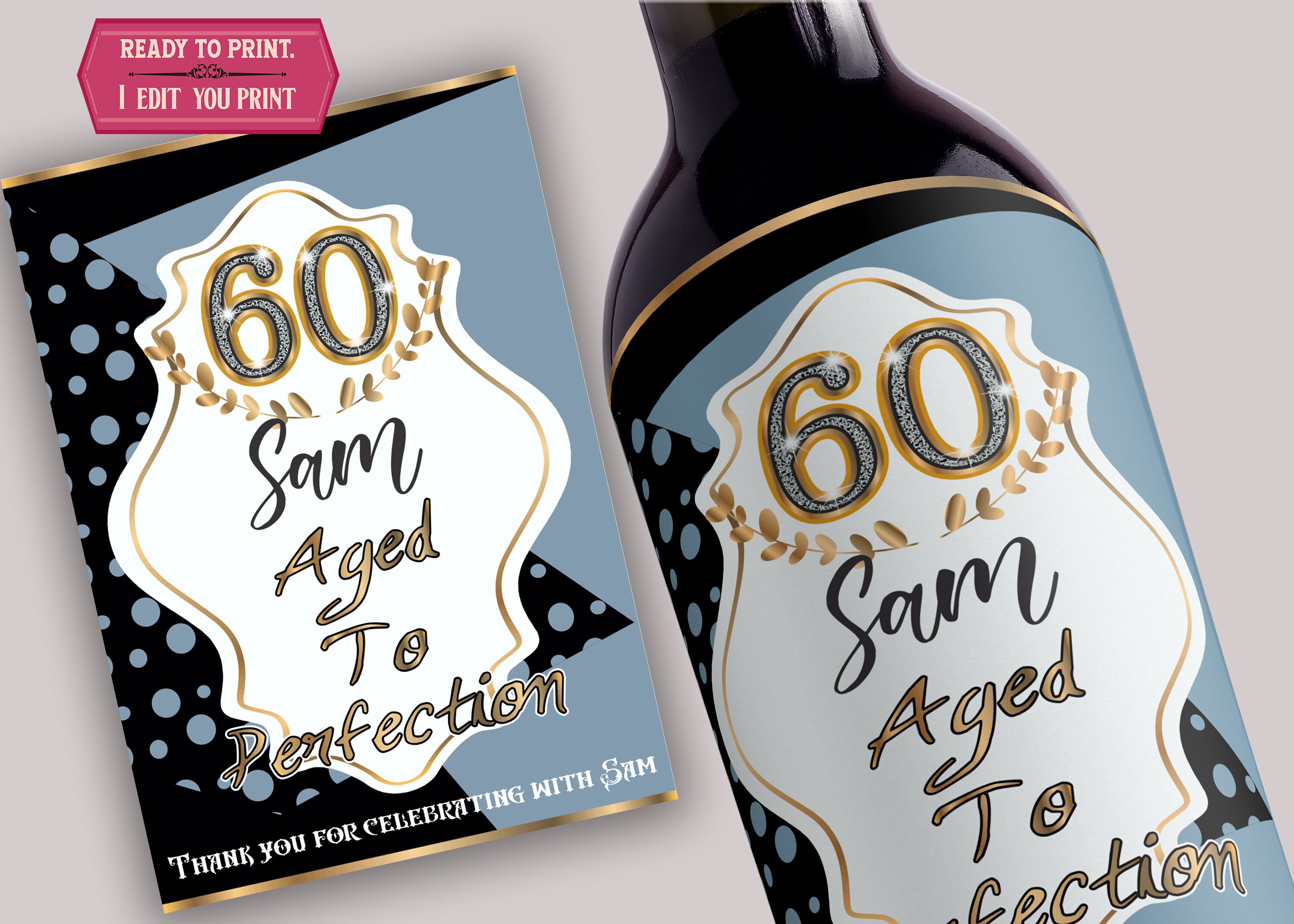 Personalized 60th Birthday Wine Labels Printable 750ml Etsy UK