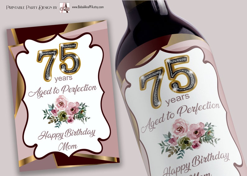 75 years Aged to Perfection  Birthday favor Wine Label