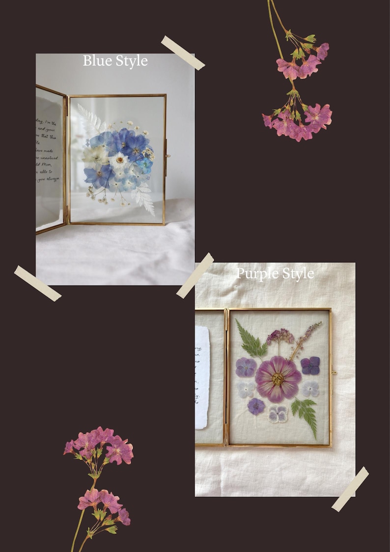 Custom Calligraphy Double Pressed Flower Floating Frame Vintage Flower ...