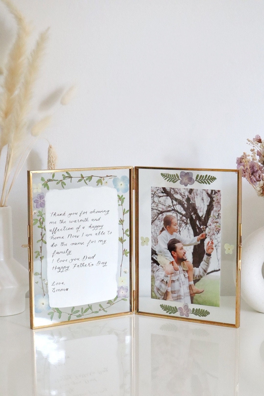 Custom Calligraphy Double Pressed Flower Photo Floating Frame Display ...