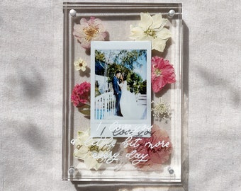 Pressed Flowers Photo Acrylic Frame Custom Lettering Instant Film Photo Display Instax Birthday gift Anniversary Engagement Gift