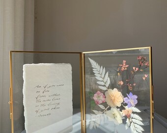 Custom Calligraphy Double Pressed Flower Floating Frame Vintage Flower Display Folding Frame Mother's Day Gift Engagement Anniversary Gift