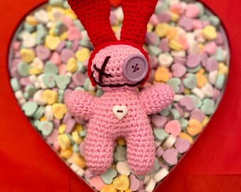 Love Bunny - Light Pink, Creepy Cute, Voodoo Doll, Creepy Doll, Goth Crochet, Voodoo Doll, Valentine, Voodoo Doll Plush, Valentine Gift
