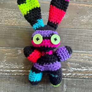 Neon Bunny Doll - Green Eyes, Creepy Cute, Voodoo Doll, Creepy Doll, Goth Crochet, Voodoo Doll, Halloween Doll, Voodoo Doll Plush