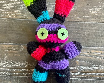 Neon Bunny Doll - Green Eyes, Creepy Cute, Voodoo Doll, Creepy Doll, Goth Crochet, Voodoo Doll, Halloween Doll, Voodoo Doll Plush