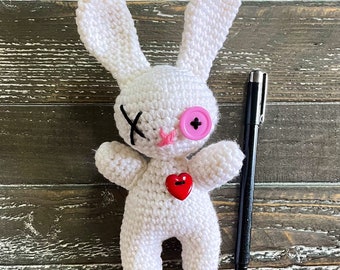 White Rabbit Bunny Doll - Creepy Cute, Voodoo Doll, Creepy Doll, Goth Crochet, Voodoo Doll, Halloween Doll, Voodoo Doll Plush, Wonderland