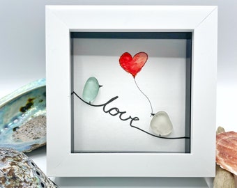 Sea Glass Love Birds Wall Art, Handmade Anniversary Gift